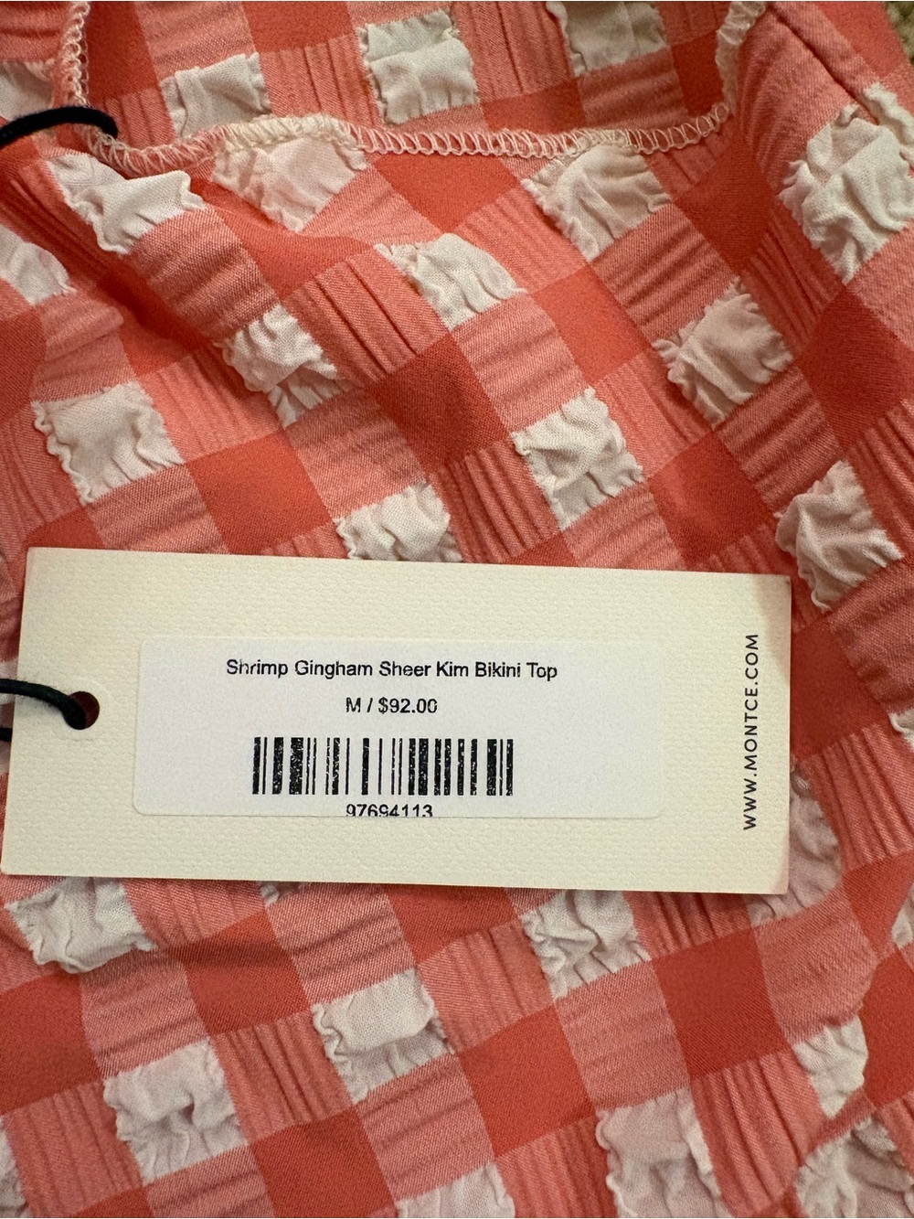 Revolve Montce Gingham Tie-Front Bikini Top - Coral & White - Picture 3 of 3